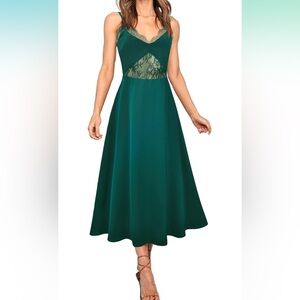 Medium Green Cocktail Satin Slip Silk Elegant Party Evening Beach Dress